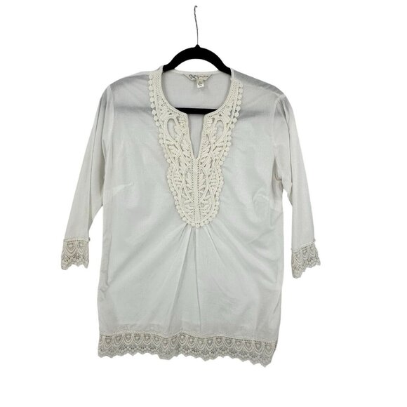 Krazy Kat‎ Embroidered Top Blouse Womens S Boho Peasant Hippie Basic Neutral - Picture 1 of 8